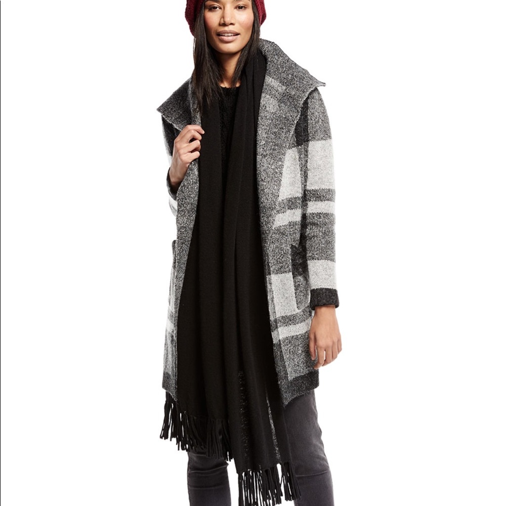 Shawl collar open front plaid long Cardigan